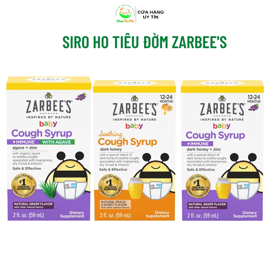 Siro ho tiêu đờm tăng đề kháng + kẽm Zinc Zarbee s Baby Cough Syrup cho