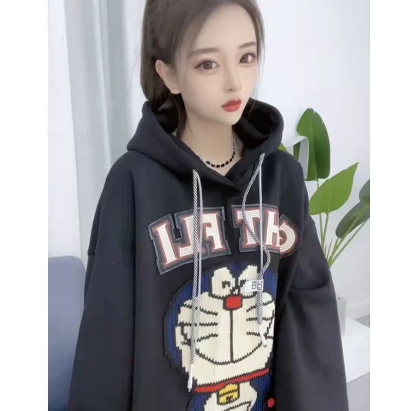 Áo Hoodie Tay Dài In Hình Doremon 35% Thời Trang Mùa Thu Cho Nữ