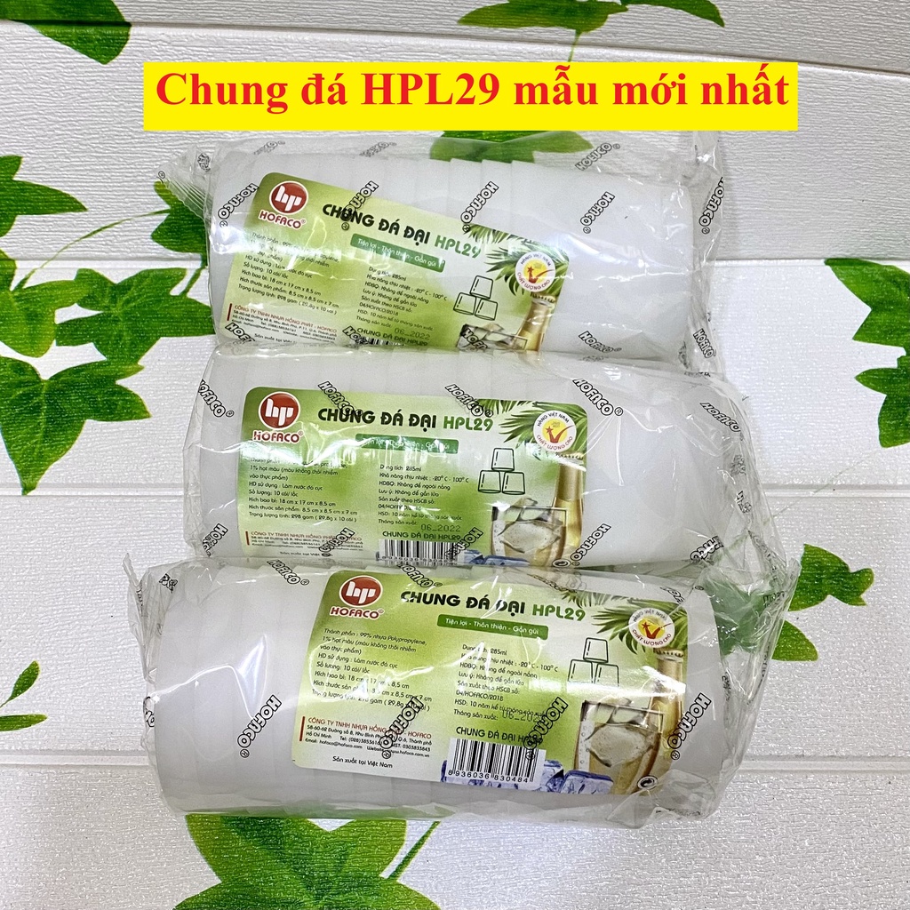 CHUNG ĐÁ ĐẠI HPL29 – Lốc 10 chung nhựa HOFACO làm đá an toàn, tiện lợi, cao cấp.