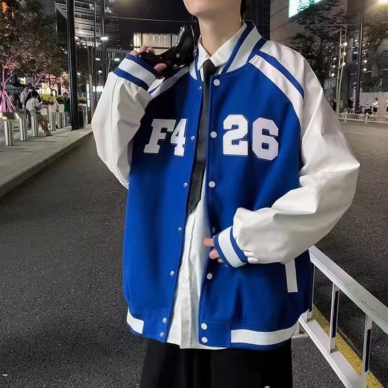 Áo Khoác Bóng Chày Dáng Rộng Màu Xanh Dương Phong Cách Preppy Mỹ Thời Trang Mùa Thu Cho Cặp Đôi varsity jacket áo varsity jacket áo khoác varsity jacket varsity jacket nam varsity jacket 2hand áo varsity jacket nam varsity jacket bomber