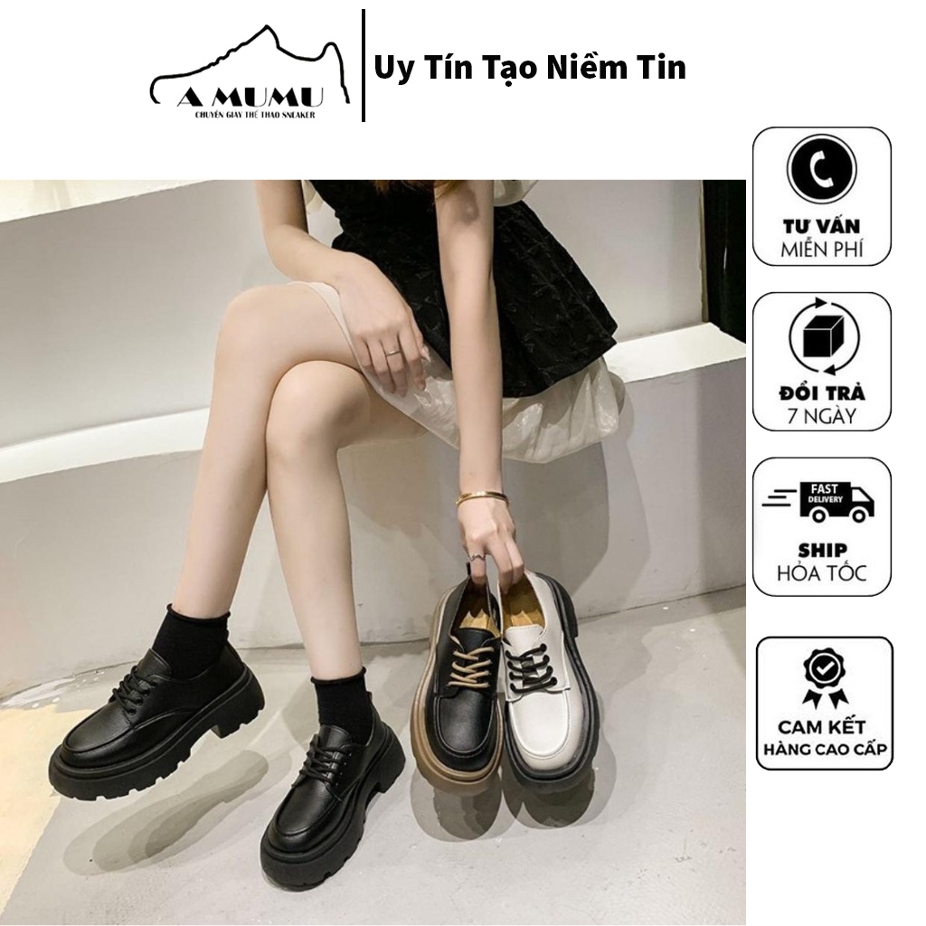 Giày da nữ cổ thấp đế độn, giầy thời trang kiểu dáng basic chất liệu da PU đế cao su độn 4cm