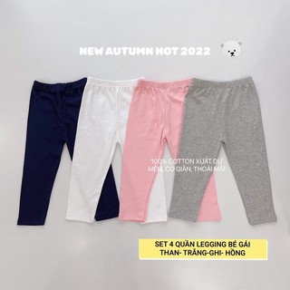 SET 4 QUẦN LEGGING DÀI CHO BÉ (4 màu đen, ghi, hồng, trắng)