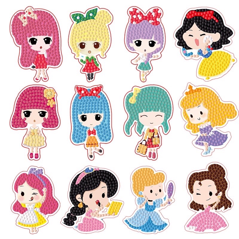 Tranh đính đá MINI nhỏ cho bé, tranh đá tự đính tự làm hình công chúa đẹp mắt dạng sticker