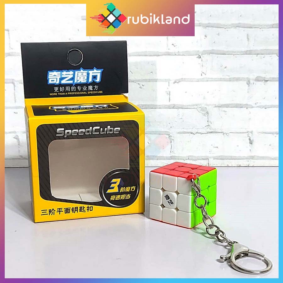 [Loại Vuông] Móc Khóa Rubik 3x3 Stickerless Qiyi Cube Rubic 3 Tầng Đồ Chơi Trí Tuệ