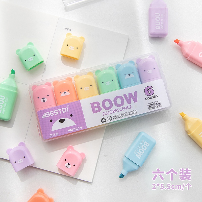 Box bút NHỚ - HIGHLIGHT hình gấu cute. Bút nhớ mini màu tươi sáng