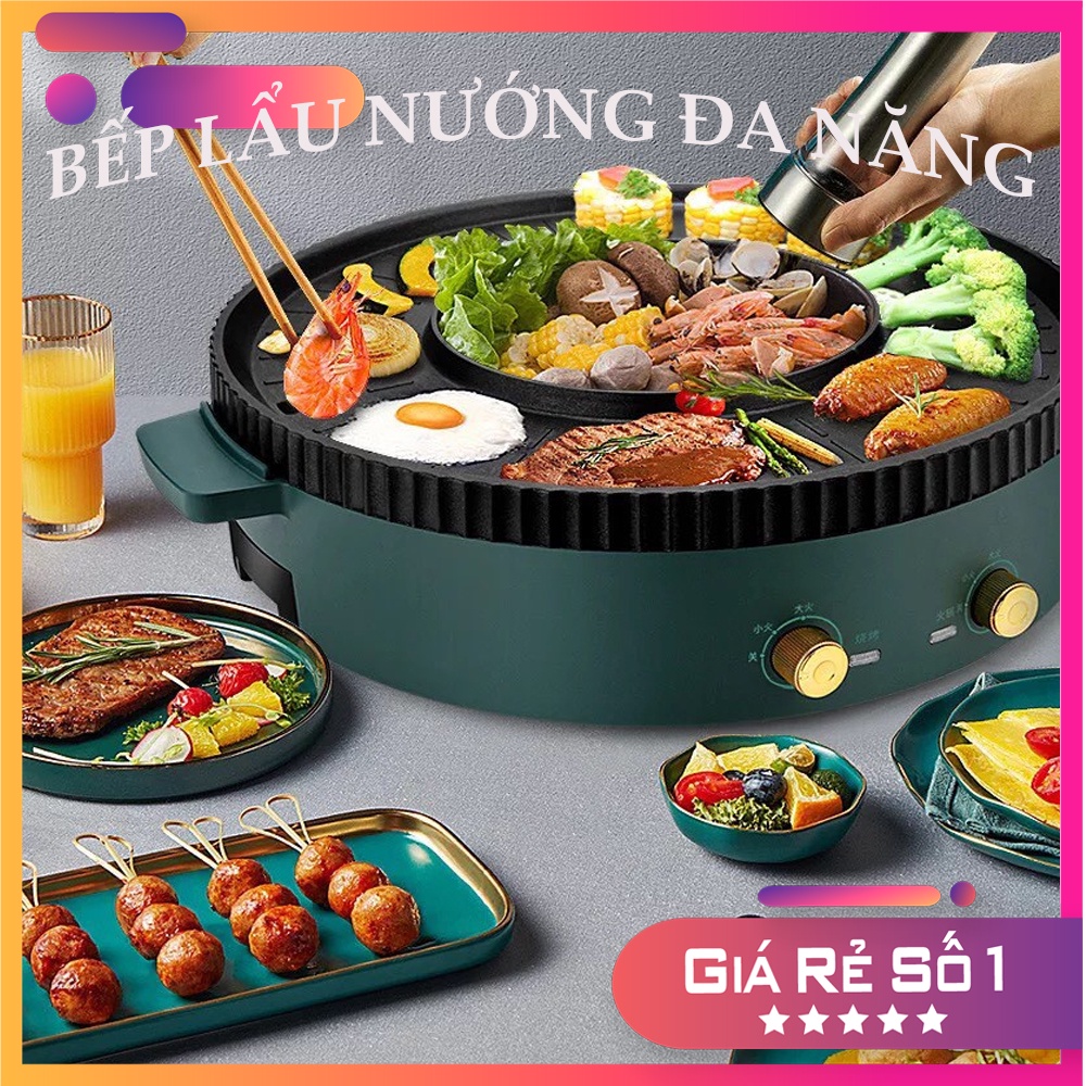 Bếp Lẩu Nướng 2 Trong 1 Đa Năng - Bếp Lẩu Nướng Không Khói, Mặt Nồi Tráng Men Chống Dính Cao Cấp!