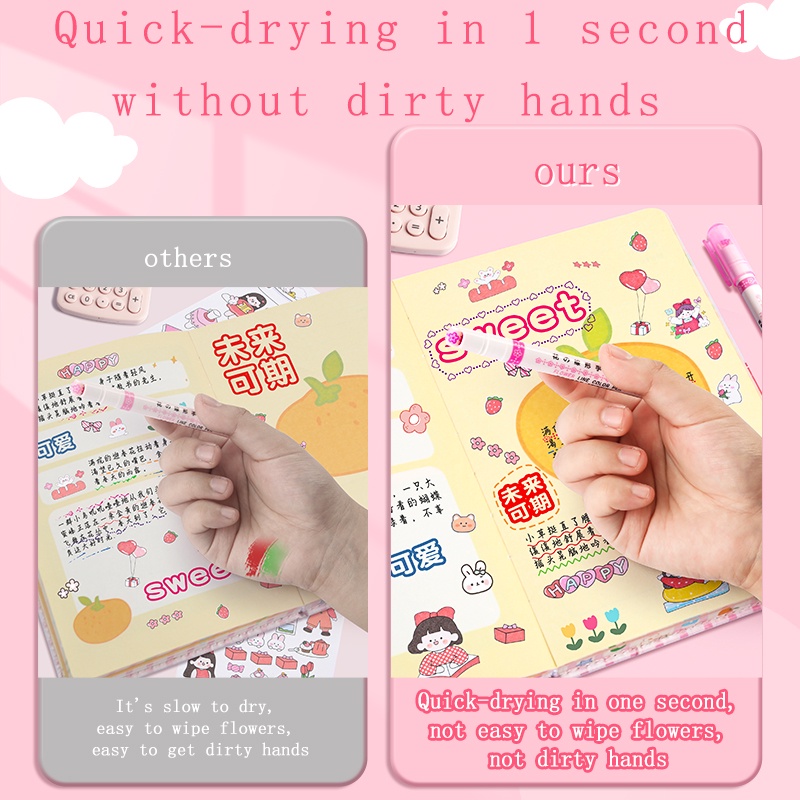 Set 3 Bút Đánh Dấu Dạng Cong Nhiều Màu Sắc Dùng Trang Trí Sổ Tay