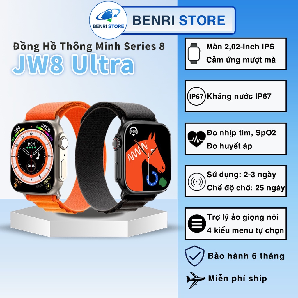 Đồng Hồ Thông Minh Nam Nữ Mới 2022 Series 8--Ultra JW8 45mm Viền Thép - Nghe Gọi - Nhận Thông Báo APP - Chế Độ Thể Thao