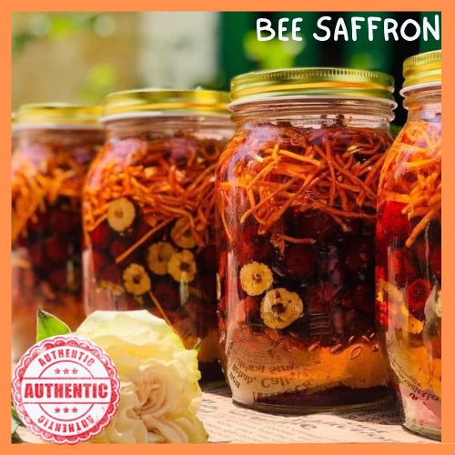 Mật Ong Saffron ngâm Đông Trùng Hạ Thảo, Kỷ tử, Táo đỏ hũ 450ml