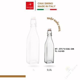 Chai thủy tinh vuông nắp cài Swing 0.5L