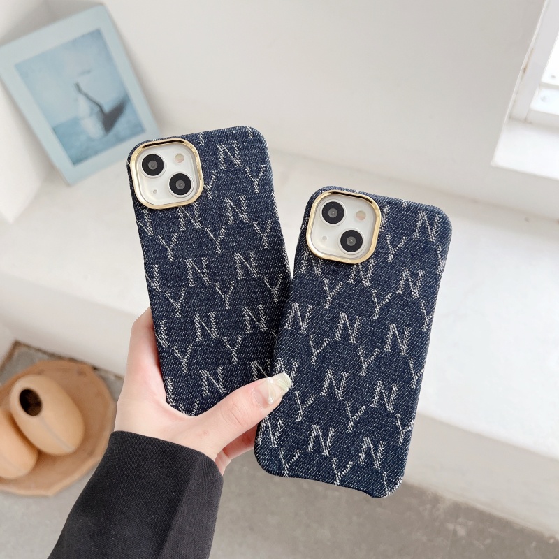Ốp Điện Thoại Vải Denim Họa Tiết New York Sang Trọng Cho iPhone 14 13 12 Pro Max