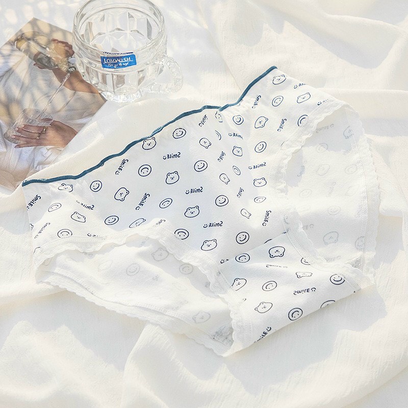 Quần lót nữ cotton họa tiết gấu nâu viền xanh hàng cao cấp