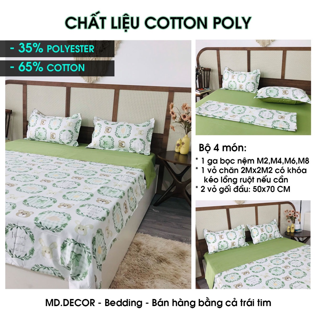 Bộ chăn ga gối cotton poly MD.Decor - Bedding phòng ngủ vintage phân loại hoa lá màu sắc dễ thương m4 m6 m8