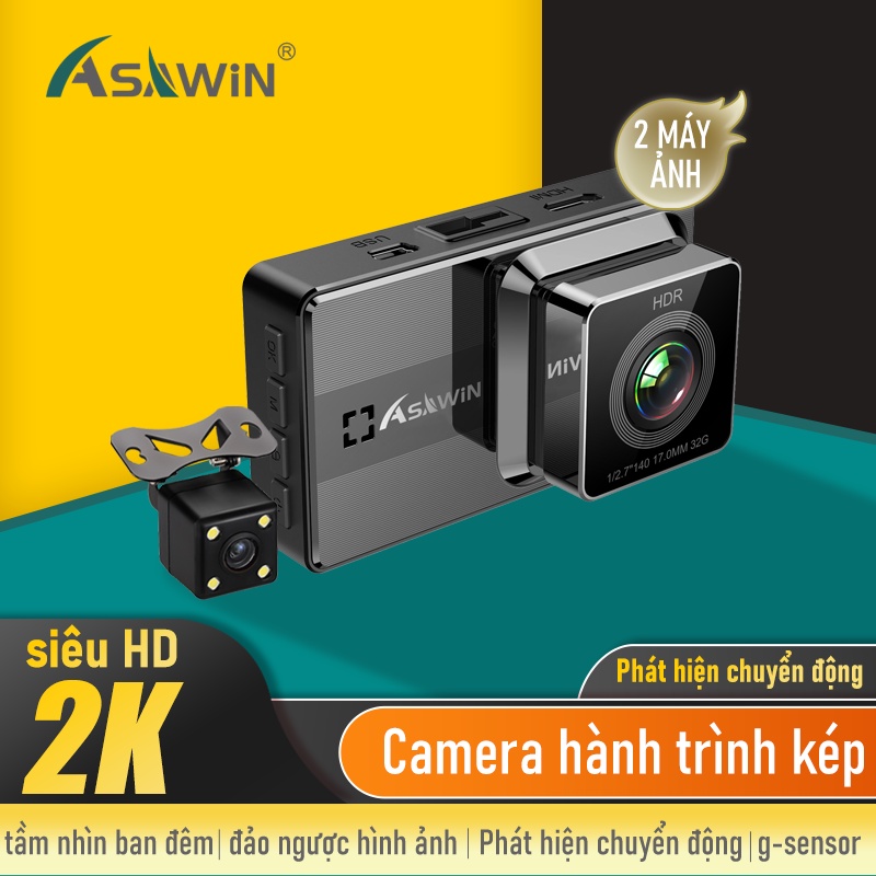 Asawin A12S Camera hành trình ống kính kép Mặt trước và mặt sau Cho Camera ô tô Chế độ đỗ xe 24H WDR HDR IPS 3 inch Tầm nhìn ban đêm