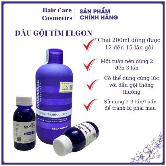 Dầu Gội Tím Khử Vàng ELGON - Dầu Gội Khử Vàng Dành Cho Tóc Tẩy | Khoá Màu Tóc Nhuộm Thời Trang Không Phai