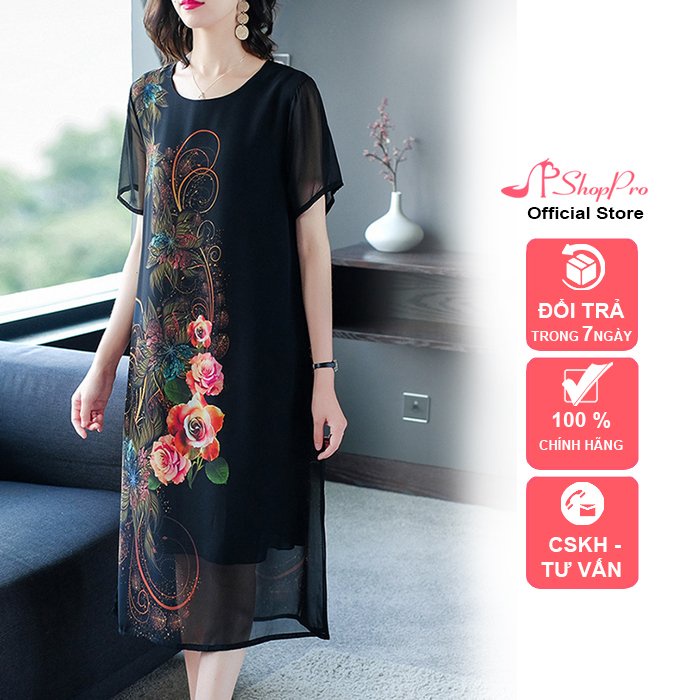 SHOPPRO - Đầm Suông Trung Niên Dạo Phố Kiểu Đầm Bigsize Trung Niên Dáng Dài In Hoạ Tiết Dành Cho Mẹ U50 3344 3226 3341