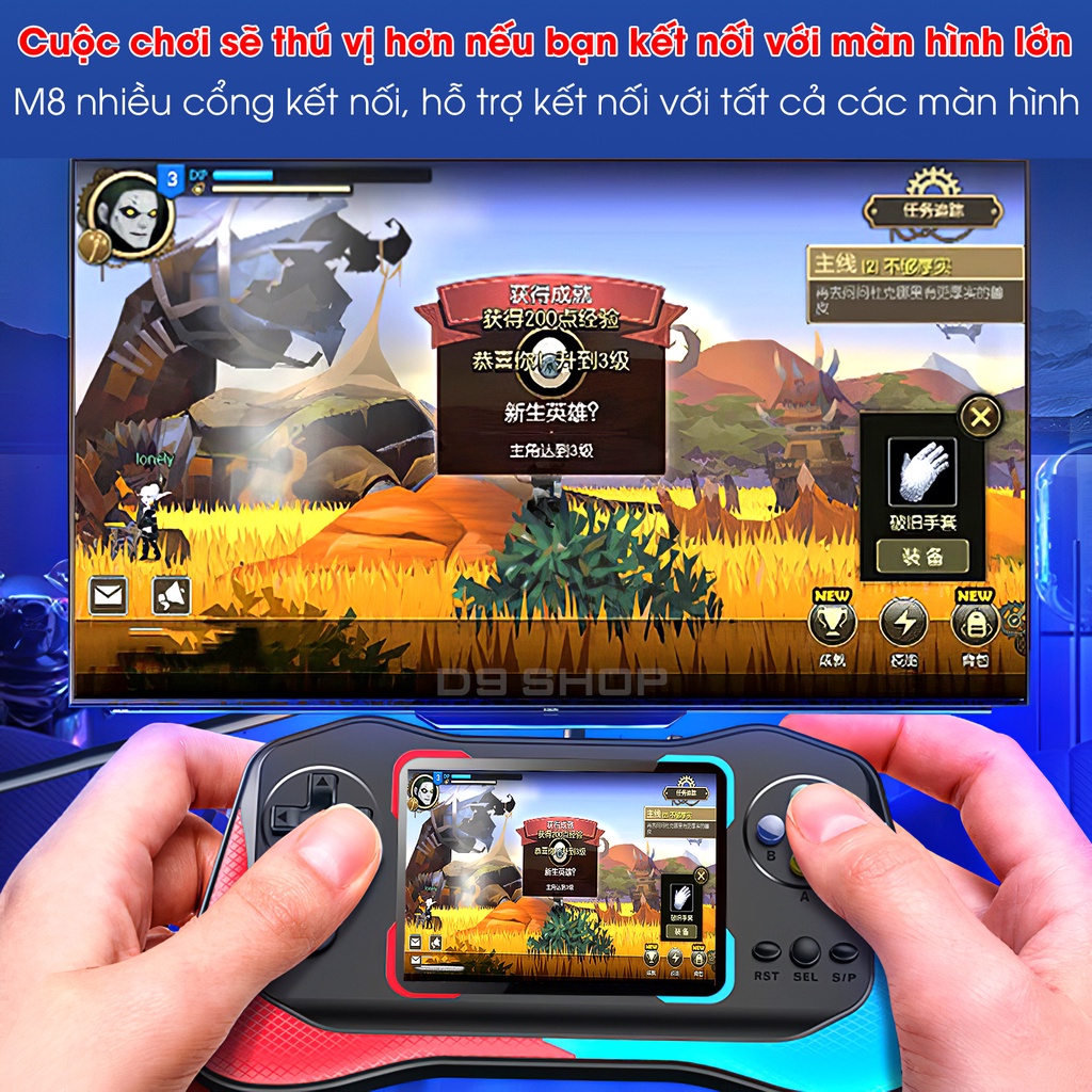 Máy chơi game cầm tay M8 Plus - Màn hình sắc nét - 500 Game hot - Pin cực khủng - New 2022