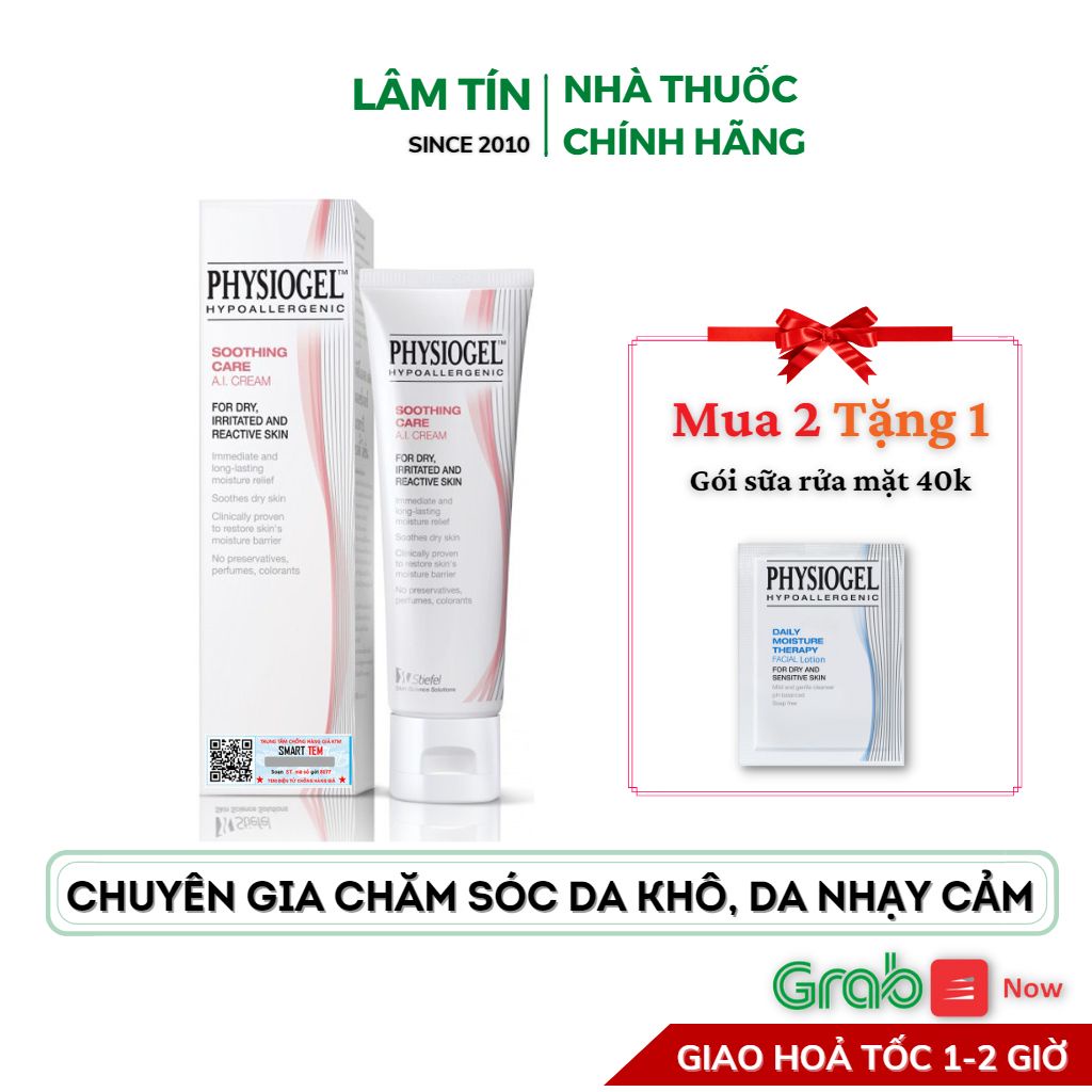 PHYSIOGEL HYPOALLERGENIC SOOTHING CARE A.I Kem dưỡng ẩm toàn thân an toàn cho trẻ sơ sinh CREAM 50ML