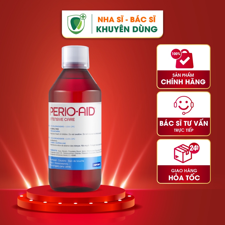 Nước súc miệng Perio Aid IntensiveCare chứa Kháng sinh, Sát khuẩn 99,9%, Ngừa Viêm nướu, Nha chu, Chai 150ml-500ml