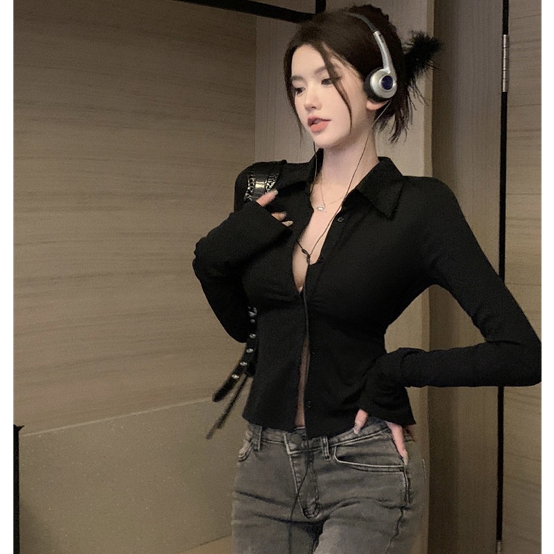 Áo Croptop Tay Dài Màu Sắc Thanh Lịch Cho Phái Nữ