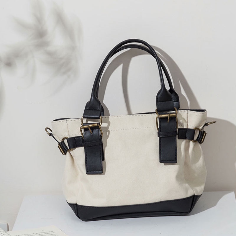 Túi Đeo Chéo Da PU Phối Vải Canvas Phong Cách Hàn Quốc Thời Trang Cao Cấp