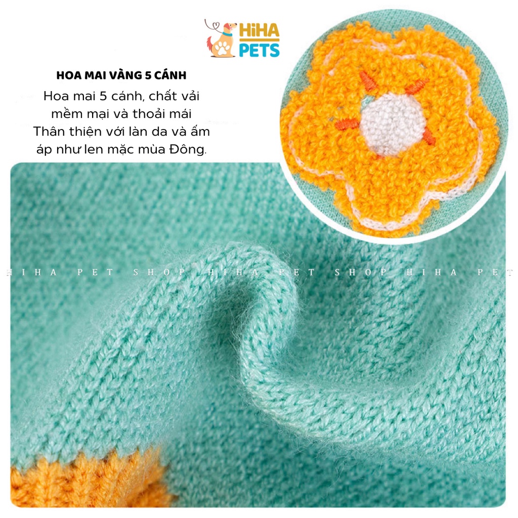 Áo Len Cho Cho Mèo Hình Hoa Hihapet, Áo Lông Cừu Ấm Áp Mùa Đông Cho Thú Cưng Phong Cách Hàn Quốc
