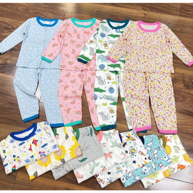 Bộ Dài Tay Pijama Cho Bé Cài Khuy Giữa Chất Cotton Xuất Nhật Mềm Mịn