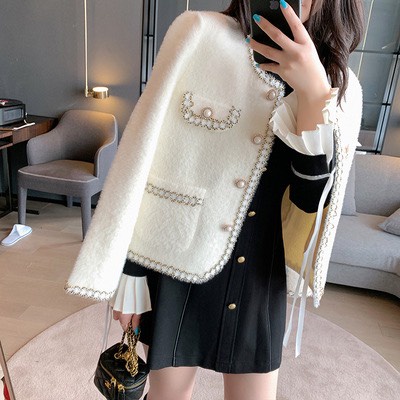 Áo cardigan tweed cổ viền sang chảnh len mịn Hàn Quốc