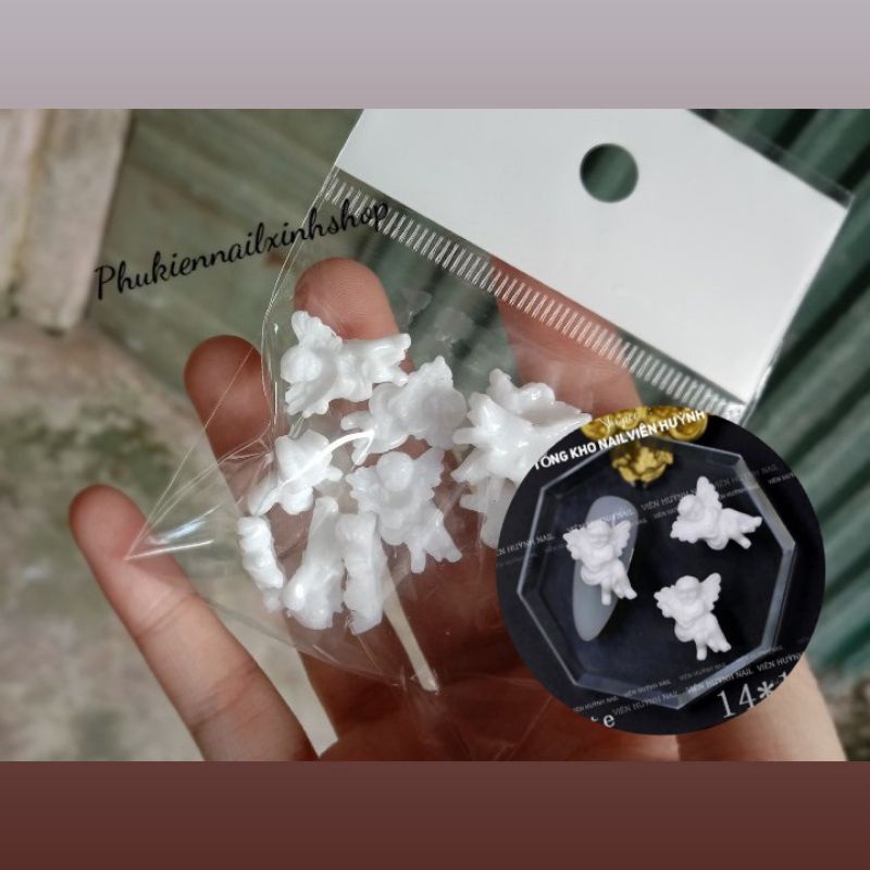 Phụ kiện gắn móng, set charm thiên thần trắng gắn móng
