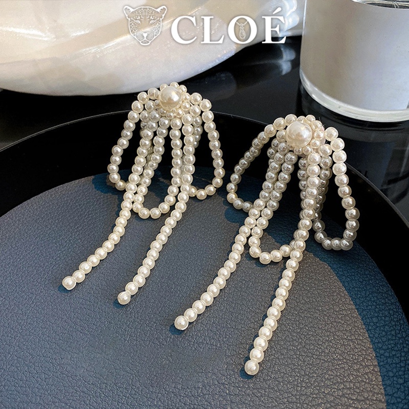 Bông tai nữ ngọc trai nhân tạo khuyên tai chuỗi hạt hình nơ phụ kiện trang sức Cloe Accessories