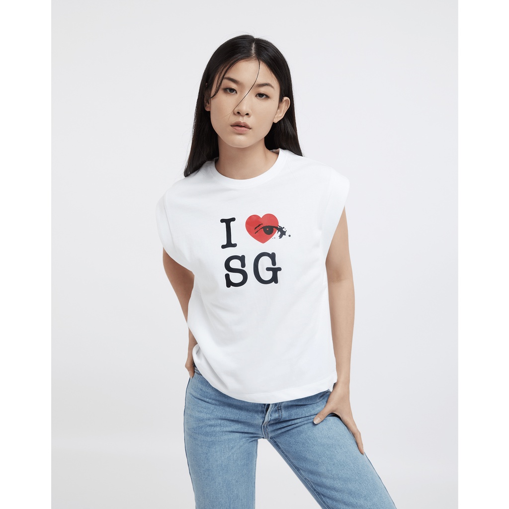 TheBlueTshirt - Áo Thun Ba Lỗ Màu Trắng - Shoulder Pad Tee - I Love SG