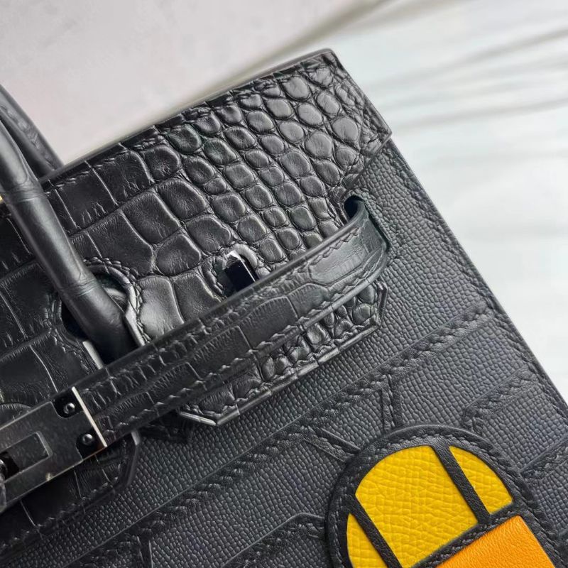 Túi Xách HM Birkin da pháp kết hợp da cá sấu