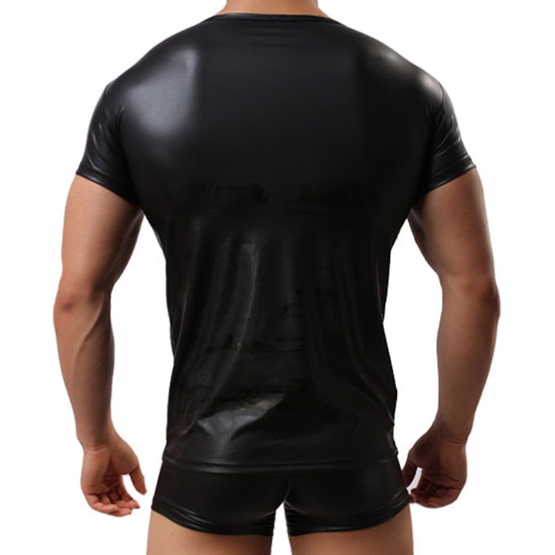 Áo Thun Da PU Ngắn Tay Phong Cách Đường Phố Gợi Cảm Cho Nam