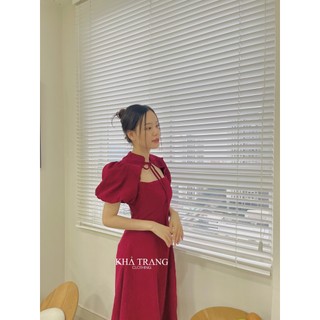 KT106 - ĐẦM NHUNG GÂN CUTOUT NƠ CỔ
