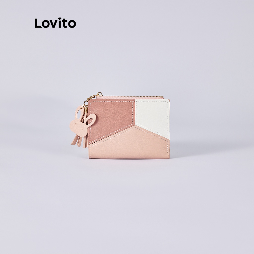 Túi LOVITO hai ngăn dạng dây kéo ghép nối màu sắc phối tua rua dễ thương cho nữ L38BA30 (màu xanh lam)