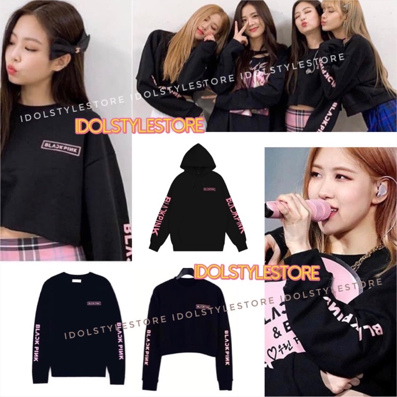 (Áo kèm card Idol) áo nỉ sweater logo Blackpink Concert Lisa Jennie Rosie Rose