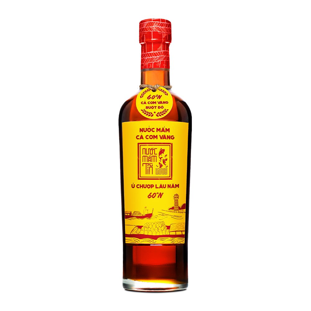 Quà tết 2023 Cặp 2 chai mắm Tĩn Cá Cơm Vàng 60 đạm 500ml/chai ủ chượp lâu năm và 1 bình rót một chạm cao cấp 500ml/bình