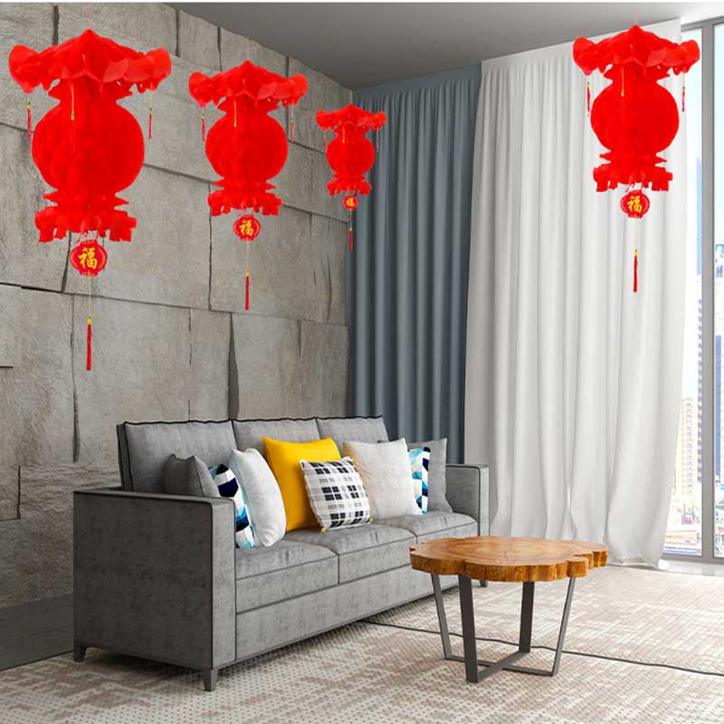 1 Lồng Đèn Giấy Treo Hình Tròn Họa Tiết Chữ Trung Quốc Trang Trí Lễ Hội Mùa Xuân