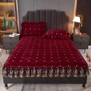 Ga gối nỉ ren thêu hoa,ga phủ ren trang trí che chân giường điệu đà và sang trọng