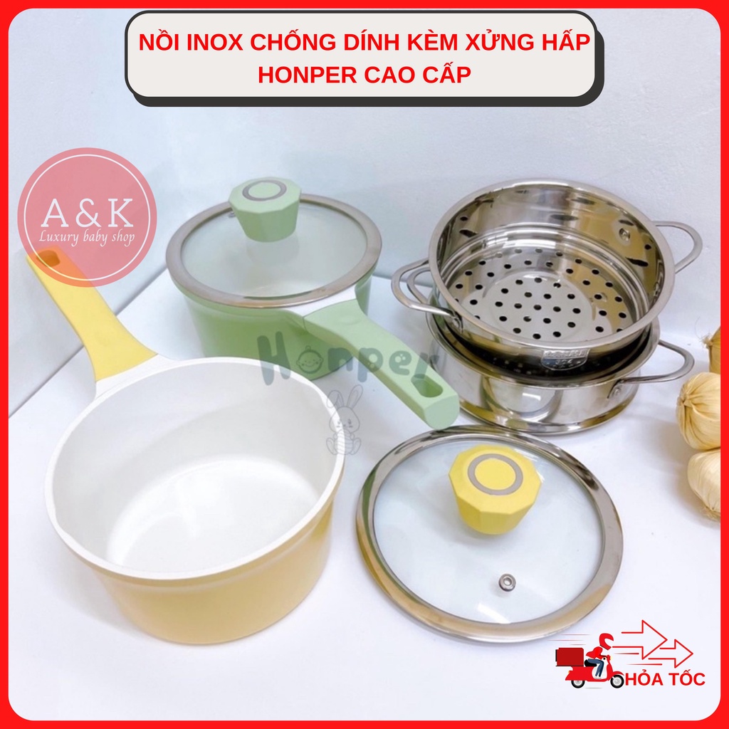 Nồi honper cao cấp chống dính kèm xửng hấp inox 304 an toàn cho bé