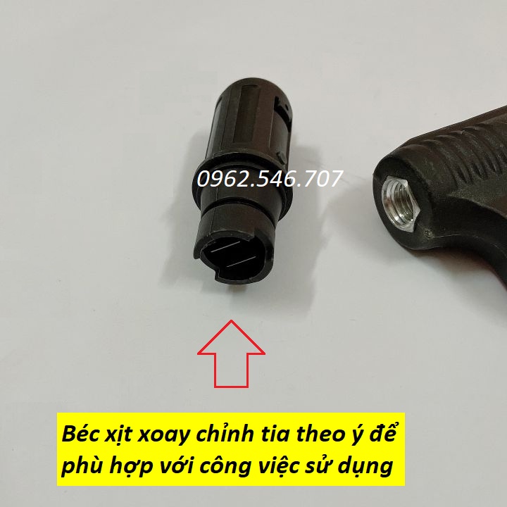 Súng rửa xe áp lực cao kiểu dài kèm bình tạo bọt tuyết ren ngoài phi 22mm siêu mạnh, vòi xịt rửa xe