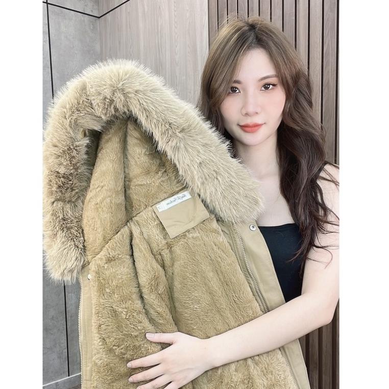 Áo khoác Parka Kaki nữ  801 trần lông siêu ấm đại hàn lót lông lông mũ tháo rời tiện lợi thiết ngắn Eva Lover