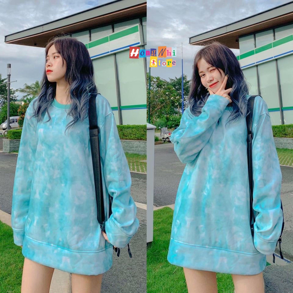 Áo Sweater Tie Dye 3D V4 Loang Màu Xanh Ngọc Dáng Rộng Nam Nữ Oversize Ulzzang Unisex - MM