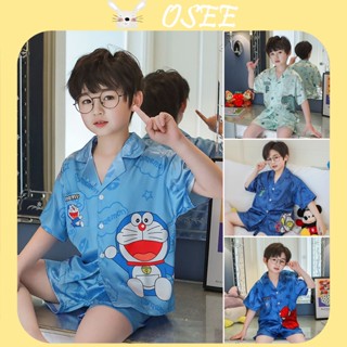 Bộ Đồ Ngủ Tay Ngắn Bằng Lụa satin Thoáng Khí In Hoạt Hình Dành Cho Bé Trai 3-18 Tuổi