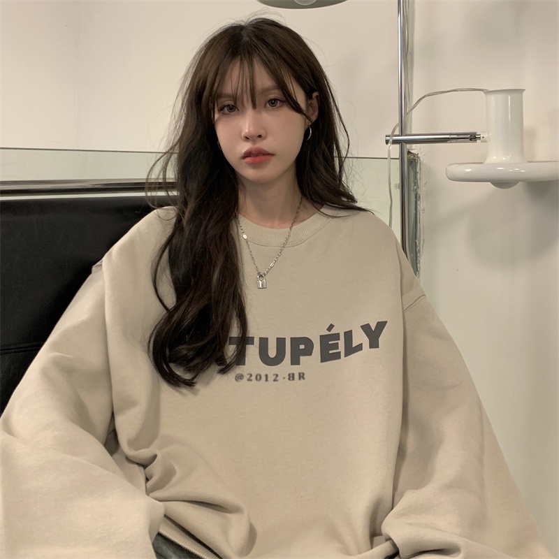 Áo hoodie SUXI cổ tròn hoạ tiết in chữ thời trang Hàn Quốc