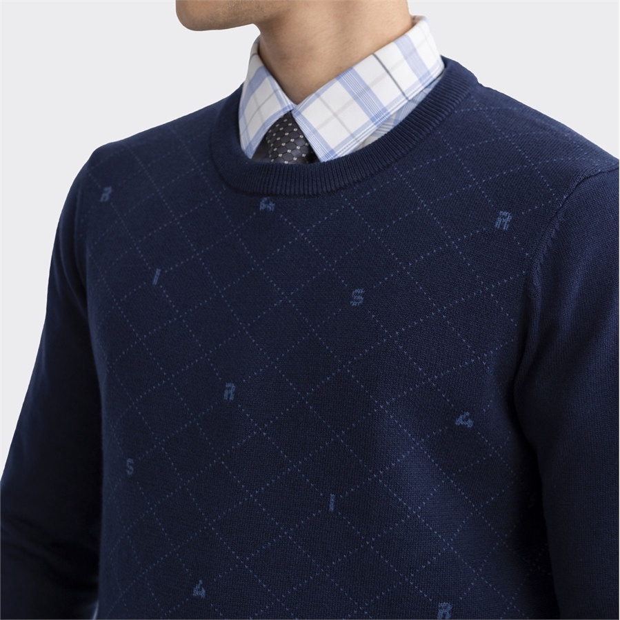 Áo len Aristino thiết kế cổ tròn, dệt hình thoi thời thượng, tinh tế, không bai dão, hạn chế xù lông - AWO004W2