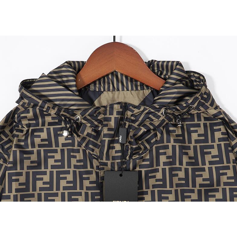Fendi Áo Khoác Chống Nắng Bằng cotton Có Mũ Trùm Phối Khóa Kéo In Họa Tiết Thời Trang Cho Nam Và Nữ