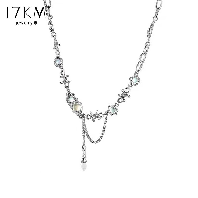 Vòng cổ 17KM mạ bạc đính đá mặt trăng thời trang cho nữ