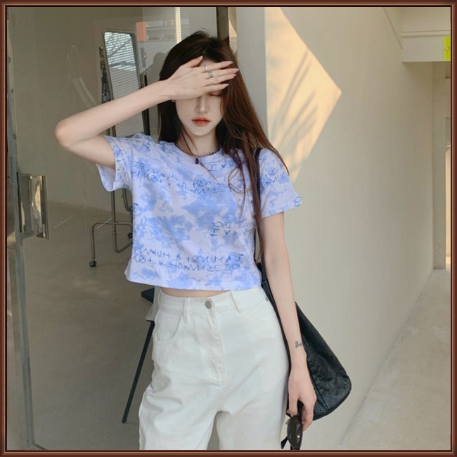 Áo Thun Ngắn Tay Cổ Tròn Dáng Rộng Màu Nhuộm Thời Trang Cho Nữ