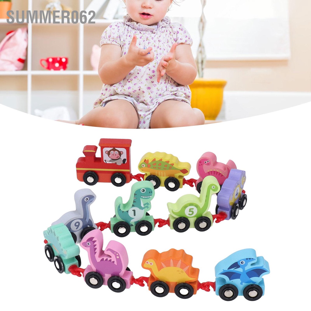 [Hàng Sẵn] 11 chiếc Xe lửa khủng long Bộ phim hoạt hình bằng gỗ với các con số Giáo dục mầm non Khối xây dựng đồ chơi 【Summer062】